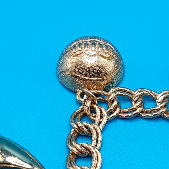 Vintage Monet Sports Theme Charm Bracelet, Football, Golf, Tennis, 7 Inches - Picture 10 of 13